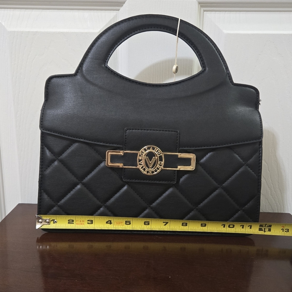 Valentino Orlandi Black Quilted Satchel with Gold Accent - Picture 10 of 12